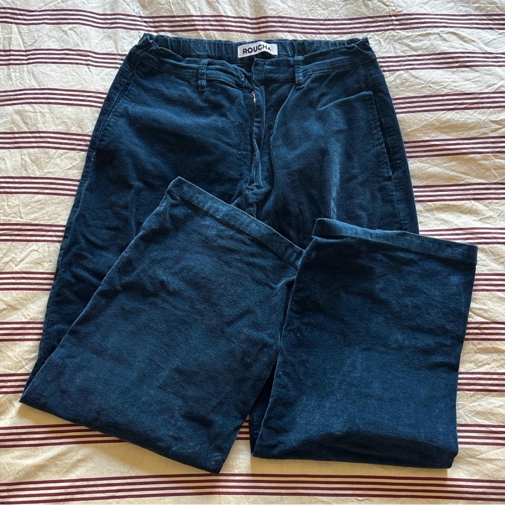 Roucha blue/green corduroy trousers with a relaxed fit